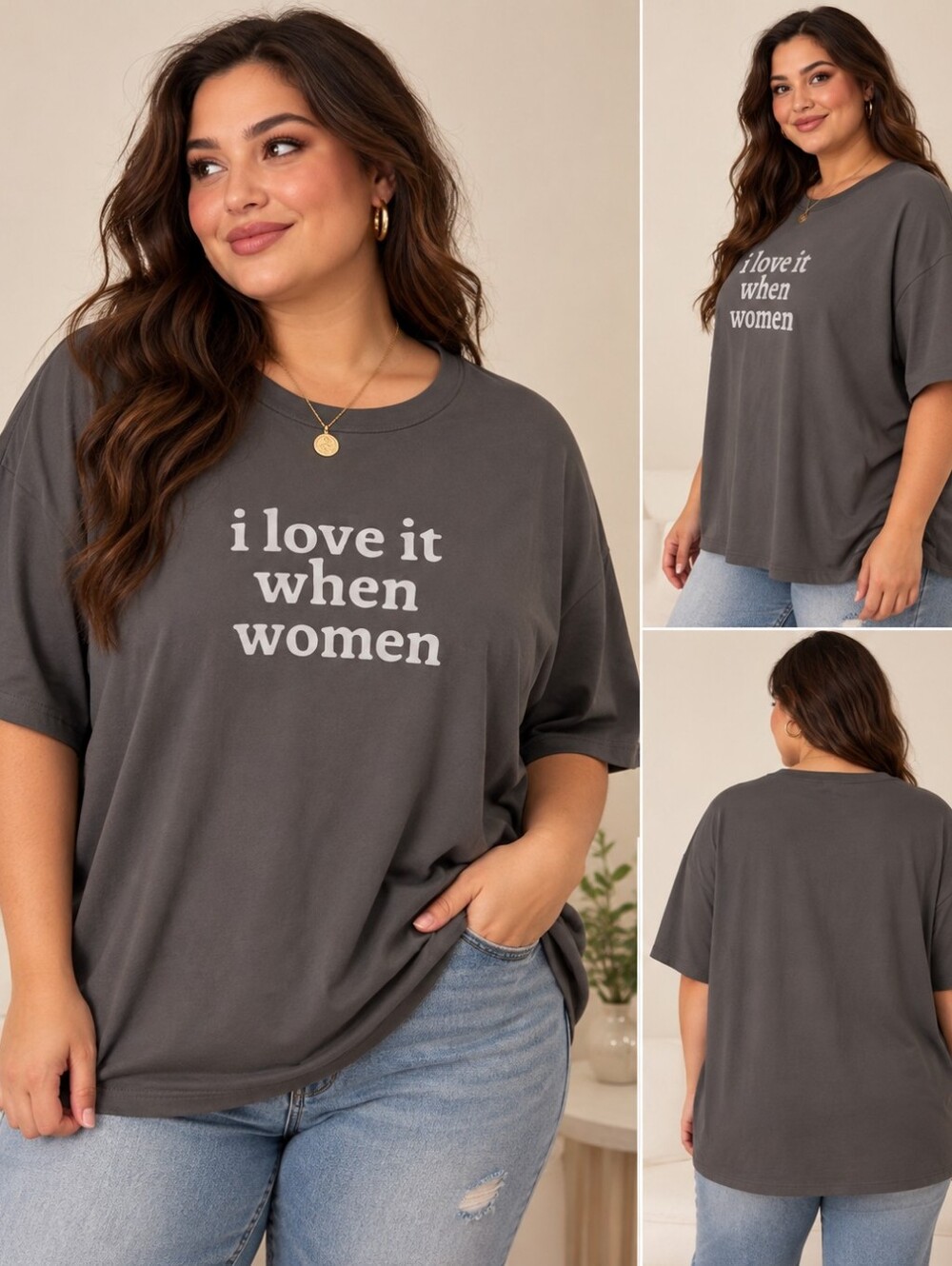 SHEIN Charcoal Short Sleeve Graphic Tee - White Print